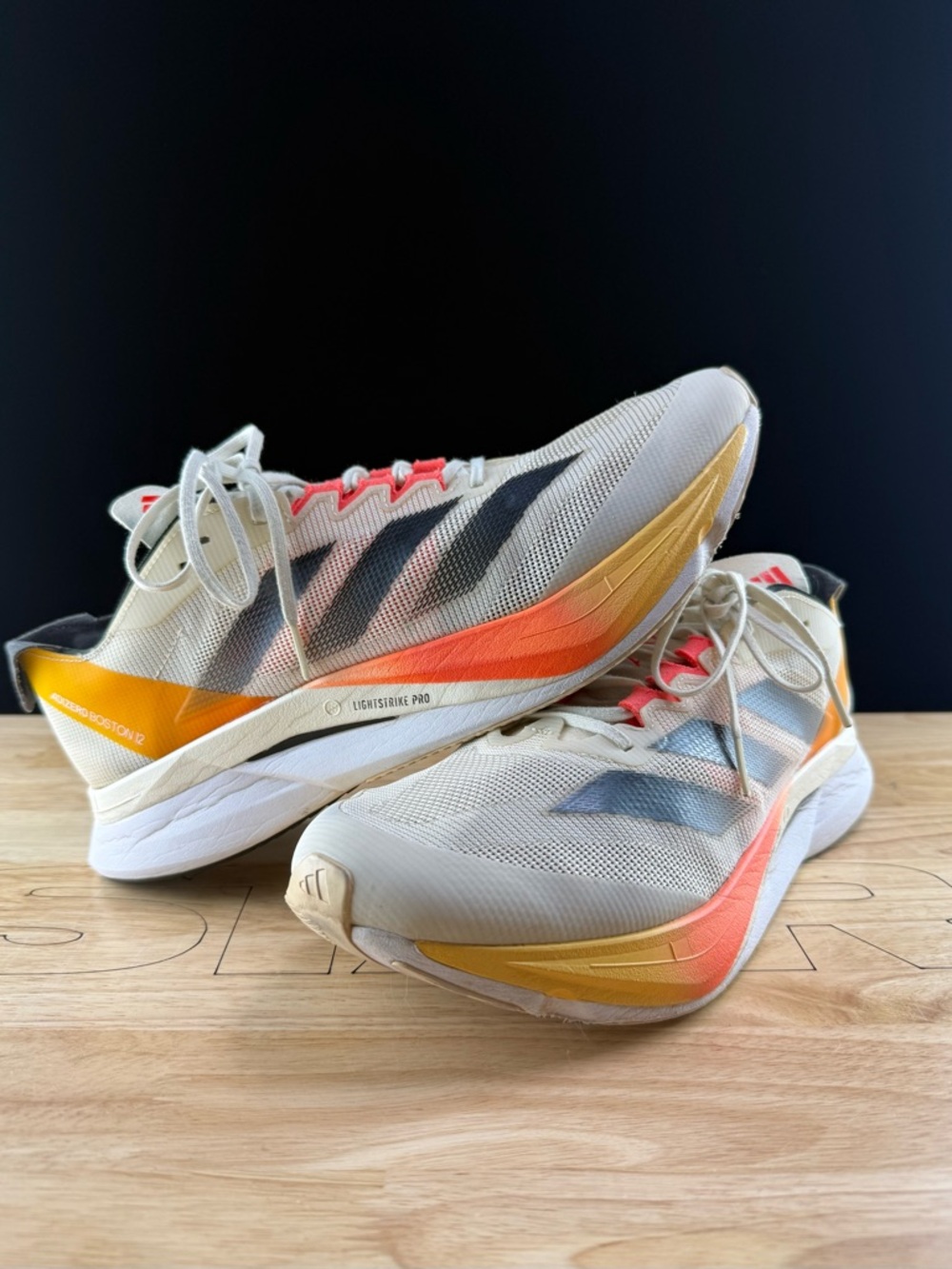 Adidas - ADIZERO Boston 12 Running Shoes Ivory/Core Black/Solar Mens
